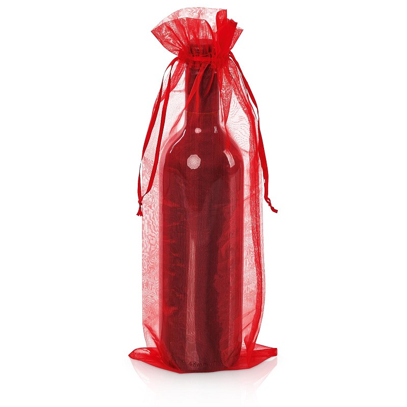 Flaschenbeutel Organza Rot, 35x14cm mit Zugband