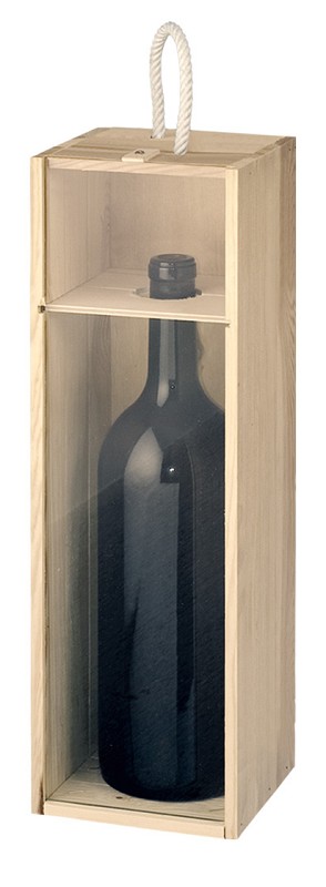 Rustikale Holzkiste für 1 Flasche Magnum Sekt, 410x120x120mm