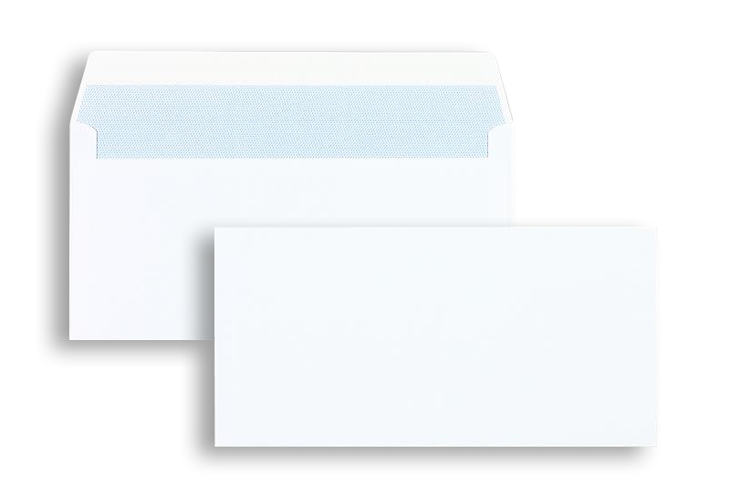 Briefumschläge, weiß ~110x220mm DIN Lang, 100g/m2 Offset, ohne Fenster, Haftklebung, gerade Klappe, 500 Stück