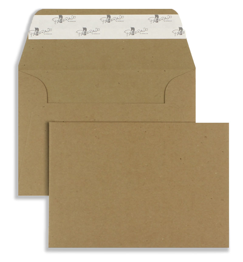 Briefumschläge, braun Kraft~114x162mm DIN C6, 100g/qm Paperado, ohne Fenster, Haftklebung, gerade Klappe, 100 Stück