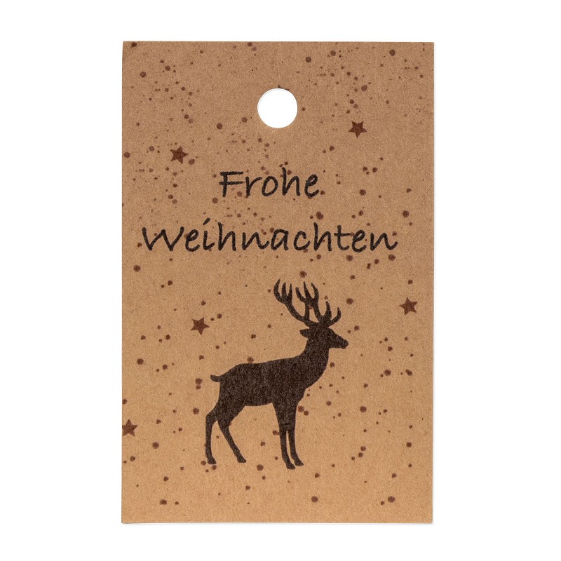 Papieranhänger "Frohe Weihnachten Hirsch", 85mm x 55mm