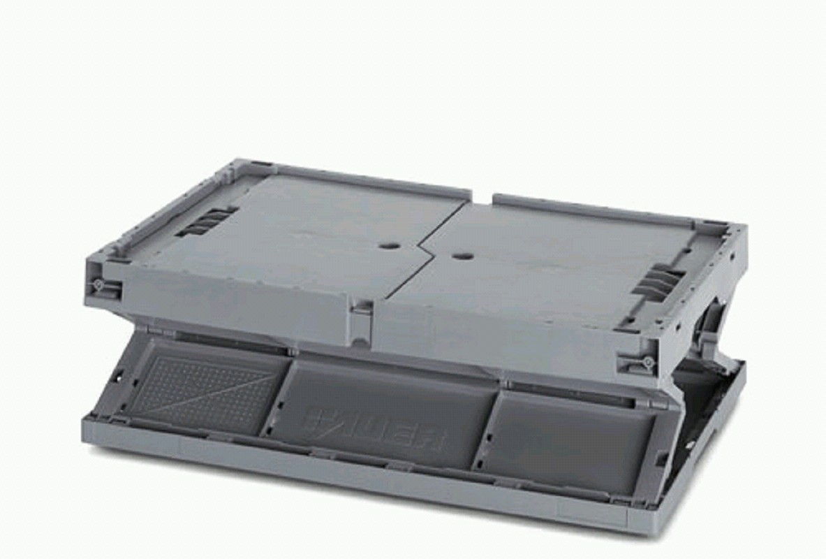 Faltbox, 600x400x220mm, silbergrau, mit Deckel