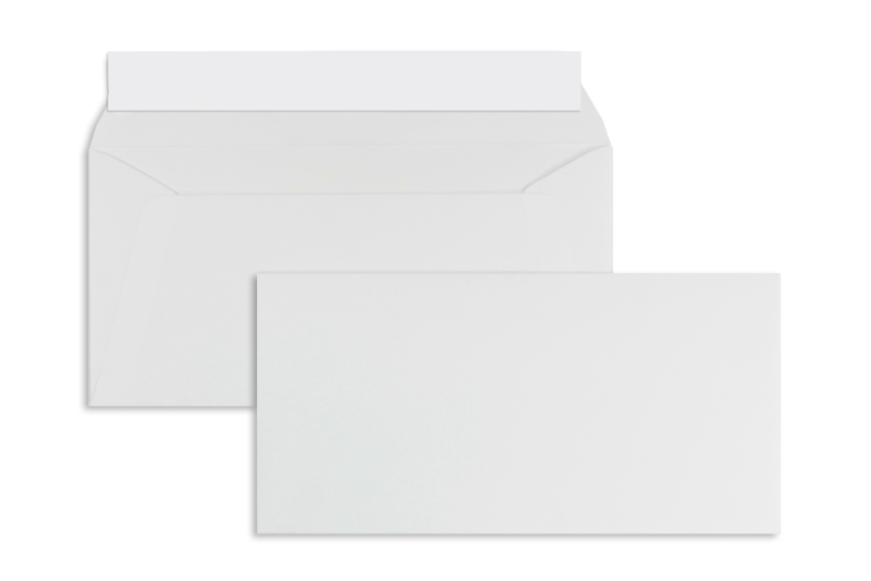 Briefumschläge, weiß Biotop~110x220mm DIN Lang, 120g/m2 Offset, ohne Fenster, Haftklebung, gerade Klappe, 100 Stück