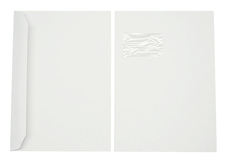 Kuvertierhüllen, weiß ~229x324mm DIN C4, 100g/m2 Offset, mit Fenster, Nassklebung, Trapezklappe, 250 Stück