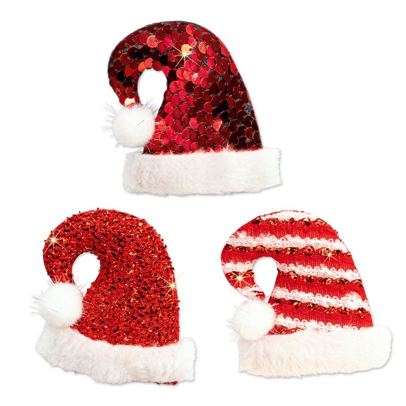 Mütze „Santa“ mit Klebepunkt, sortiert, 7,2x7cm, Stoff/Pailetten