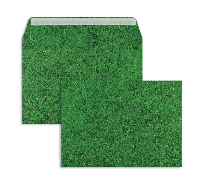 Briefumschläge grün Rasen-Motiv~162x229mm DIN C5 135 g/m2 Offset ohne Fenster Haftklebung gerade Klappe 125 Stk.