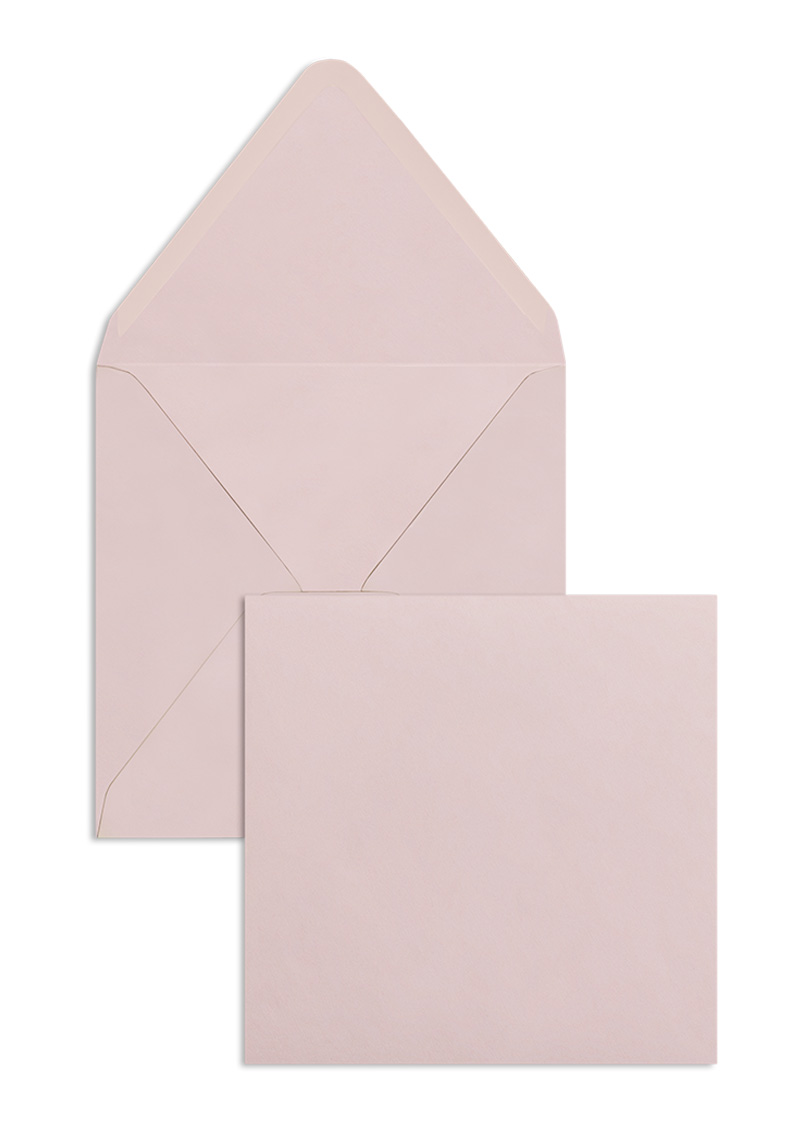 Briefumschläge, rosa Rosé~120x120mm, 120g/m2 Offset, ohne Fenster, Nassklebung, spitze Klappe, 100 Stück