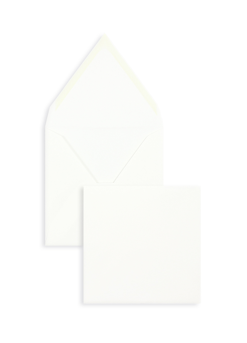 Briefumschläge, weiß ~120x120mm, 135 g/qm Velin, ohne Fenster, Nassklebung, spitze Klappe, 100 Stück
