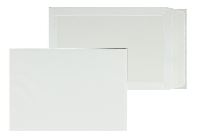 Papprückwandtaschen, weiß ~260x370mm, 120g/m2 Offset, ohne Fenster, Haftklebung, gerade Klappe, 100 Stück