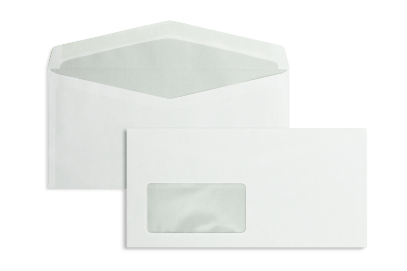 Briefumschläge, weiß ~110x220mm DIN Lang, 75 g/m2 Offset, mit Fenster, Nassklebung, spitze Klappe, 1000 Stück
