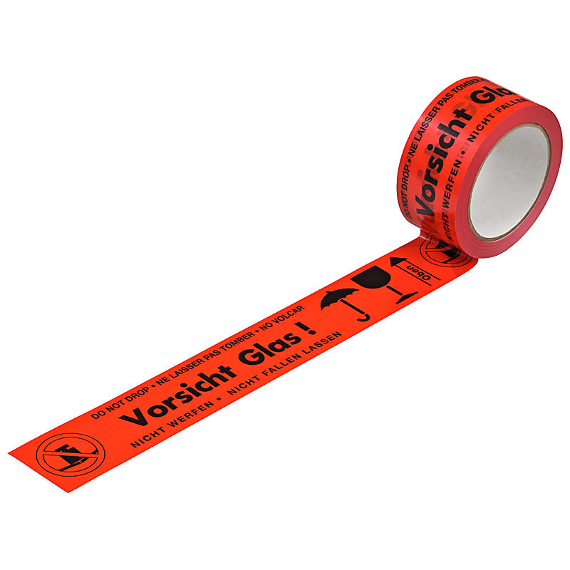 PVC-Warnband, rot, 50mmx66m, "Vorsicht Glas"
