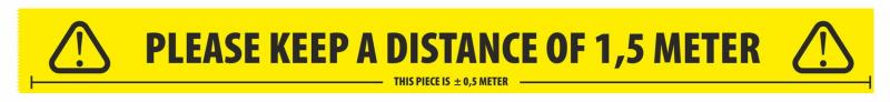Social Distancing Klebeband, englisch, gelb, Druck schwarz. PVC, Rolle 50mm breit, 66m lang