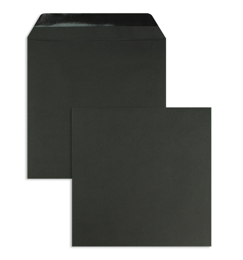 Briefumschläge, schwarz ~170x170mm, 120g/qm Offset, ohne Fenster, Nassklebung, gerade Klappe, 100 Stück