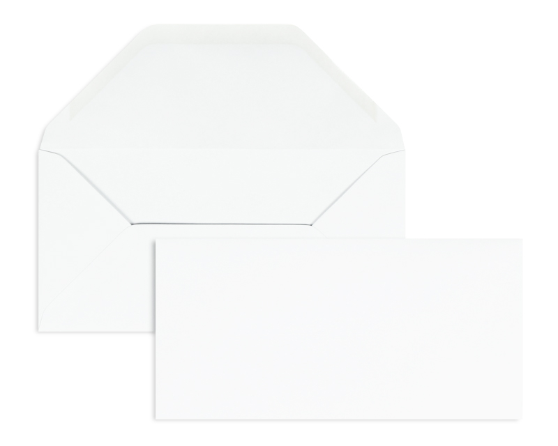 Briefumschläge, weiß ~110x220mm DIN Lang, 100g/m2 Offset, ohne Fenster, Nassklebung, Trapezklappe, 100 Stück