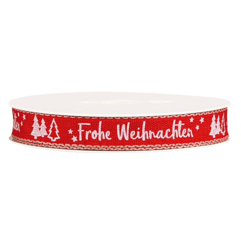 Geschenkband "Frohe Weihnachten" Rot, 15mm x 20m