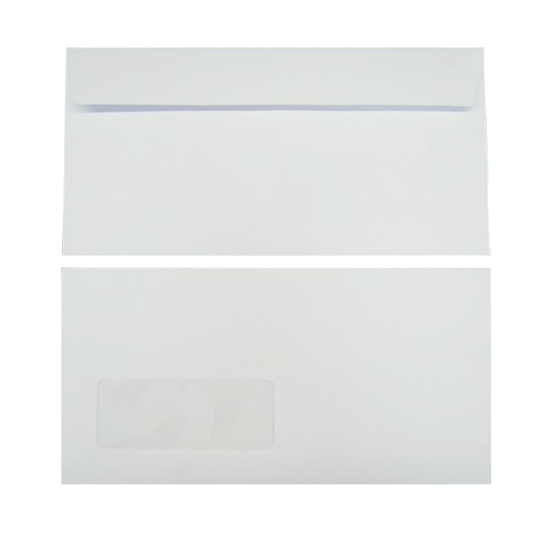 Briefumschläge, weiß Hochweiß~110x220mm DIN Lang, 120g/m2 Matt, mit Fenster, Haftklebung, gerade Klappe, 500 Stück