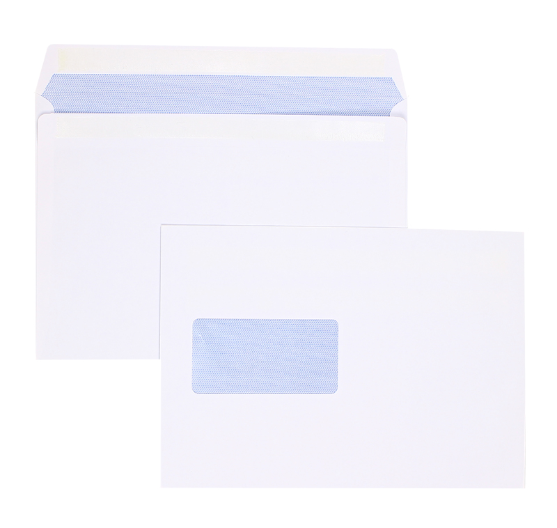 Briefumschläge, weiß ~162x229mm DIN C5, 90g/qm Offset, mit Fenster, Selbstklebung, gerade Klappe, 500 Stück