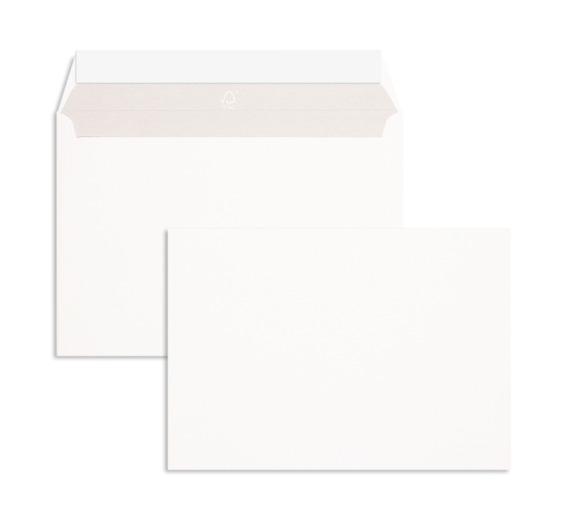Briefumschläge, weiß ~162x229mm DIN C5, 120g/m2 Munken Polar, ohne Fenster, Haftklebung, gerade Klappe, 500 Stück
