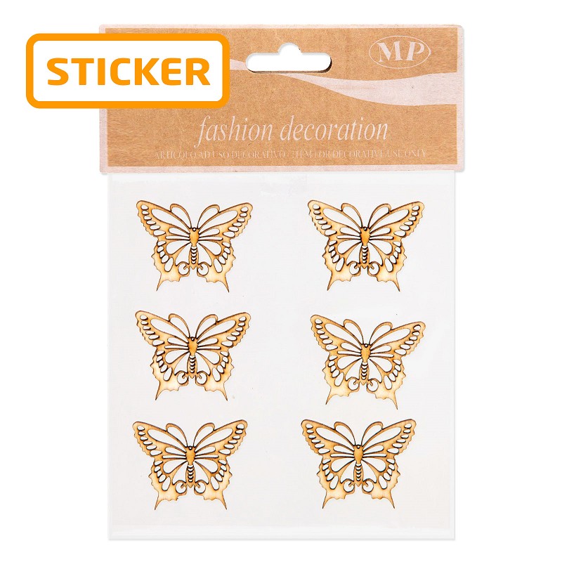 Holzsticker Schmetterling, 4x3,2cm, 6 Stück/Karte