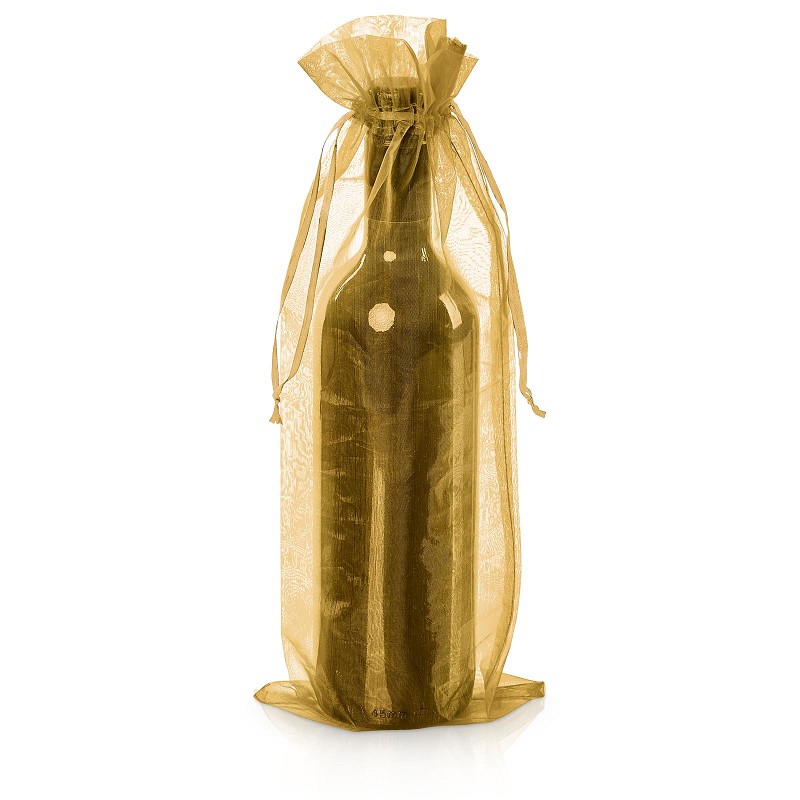 Flaschenbeutel Organza Gold, 35x14cm mit Zugband